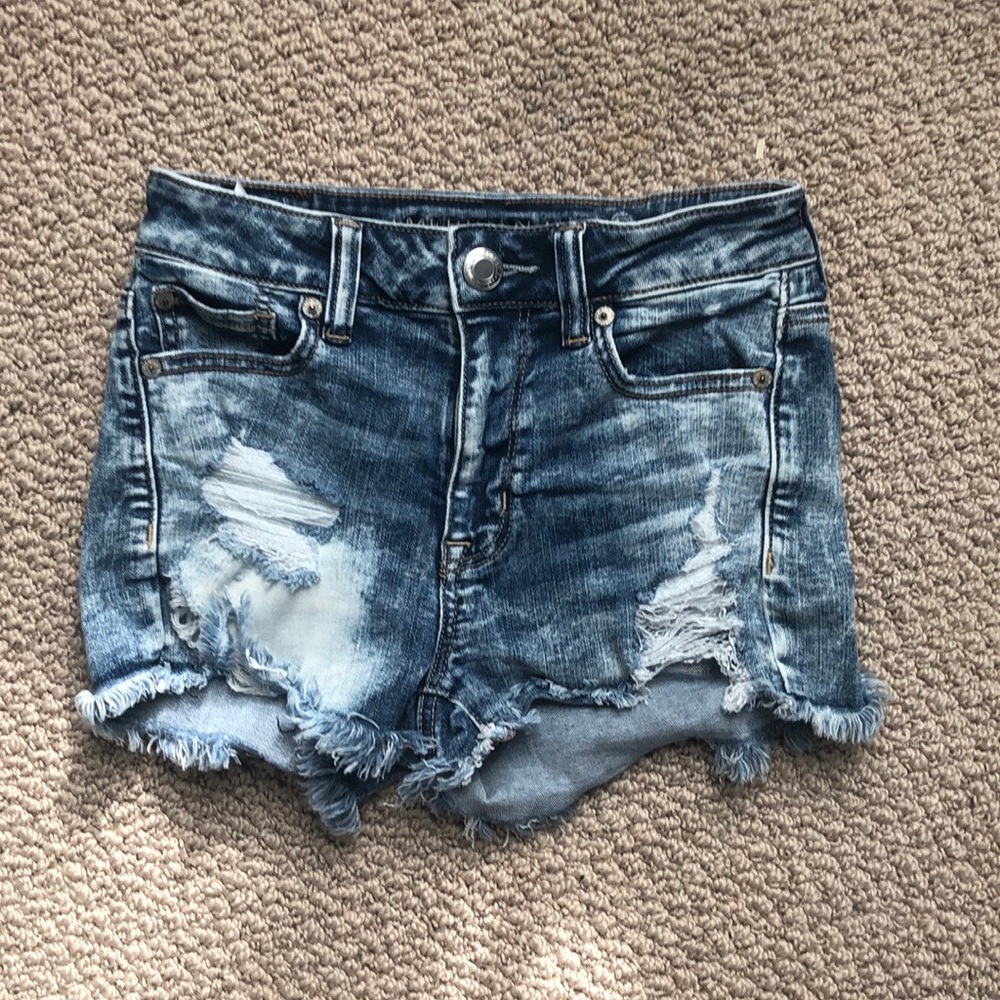 Distressed acid wash jean shorts